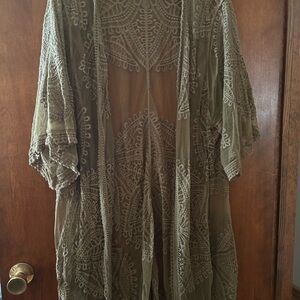 Elegant Olive Lace Kimono Jacket